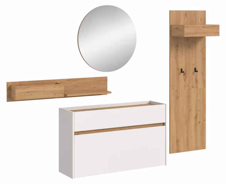 Garderobeset Drive 1, 4-delig, wit en artisan eikenhout