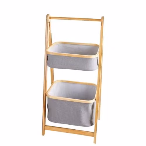 Decopatent Houten bamboe opbergrek met 2 manden voor badkamer, keuken of woonkamer