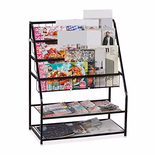 Relaxdays Tijdschriftenrek van metaal, zwart, H x B x D: 81 x 67 x 37 cm