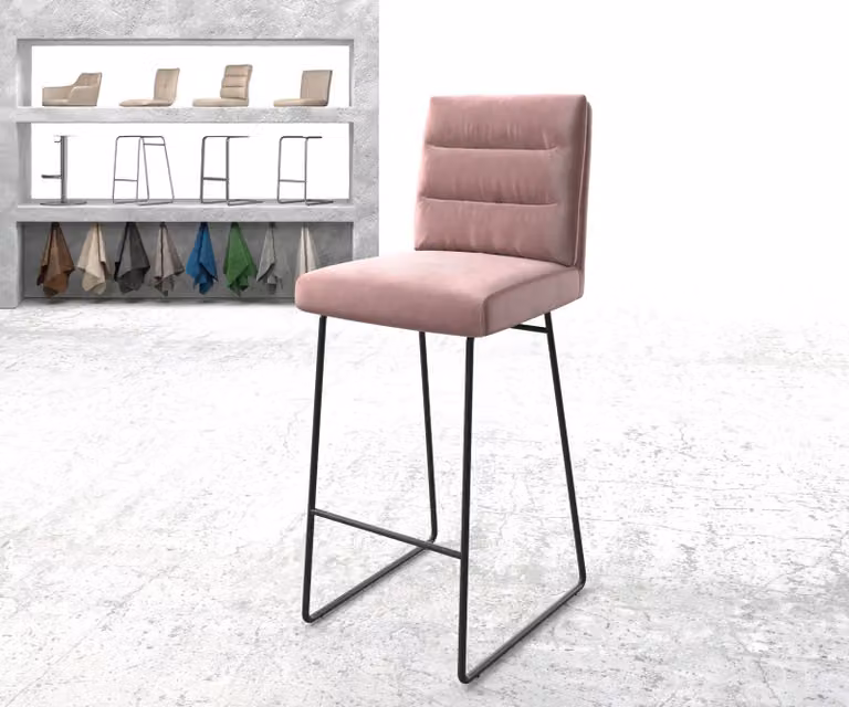 DELIFE Barstoel Pela-Flex Rosé Fluweel Metaal H: 114 cm, B: 43 cm, D: 50 cm