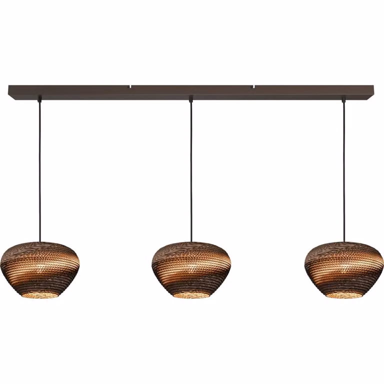 Masterlight Cartone 3-lichts hanglamp met ronde papieren kappen in bruin, Diameter: 29 cm