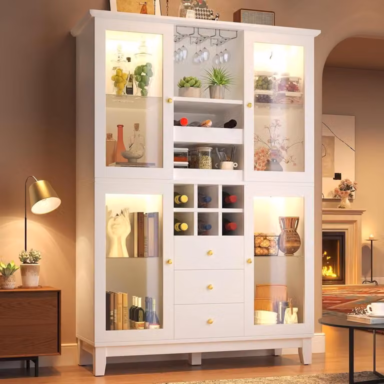 Witte keukenkast met laden en app-gestuurde RGB-ledverlichting, Hoogte: 180.5 cm