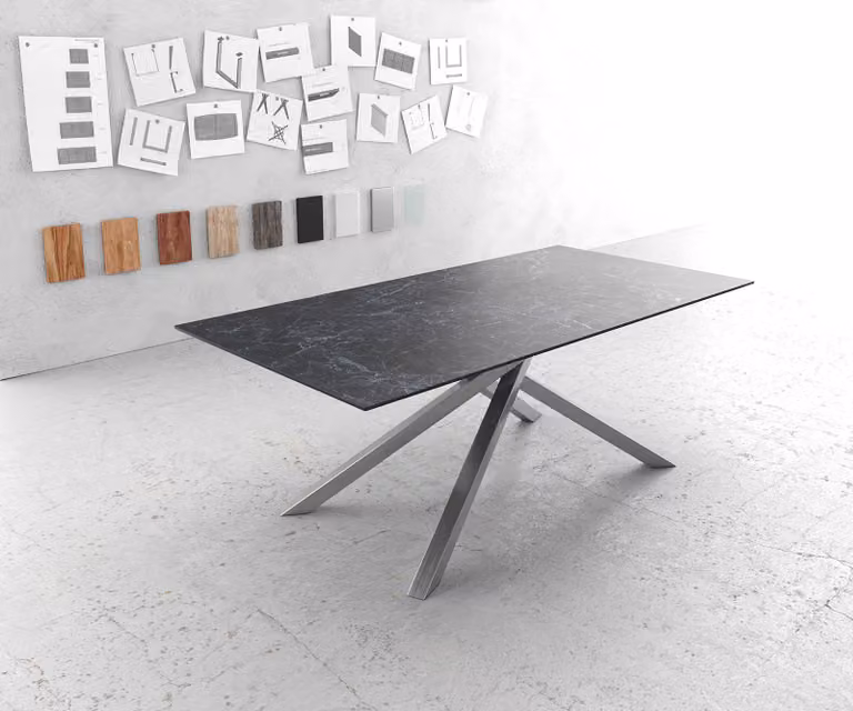 DELIFE Eettafel Edge met Laminam keramiek blad, grijs en zilver, B/D/H: 200 x 100 x 76 cm