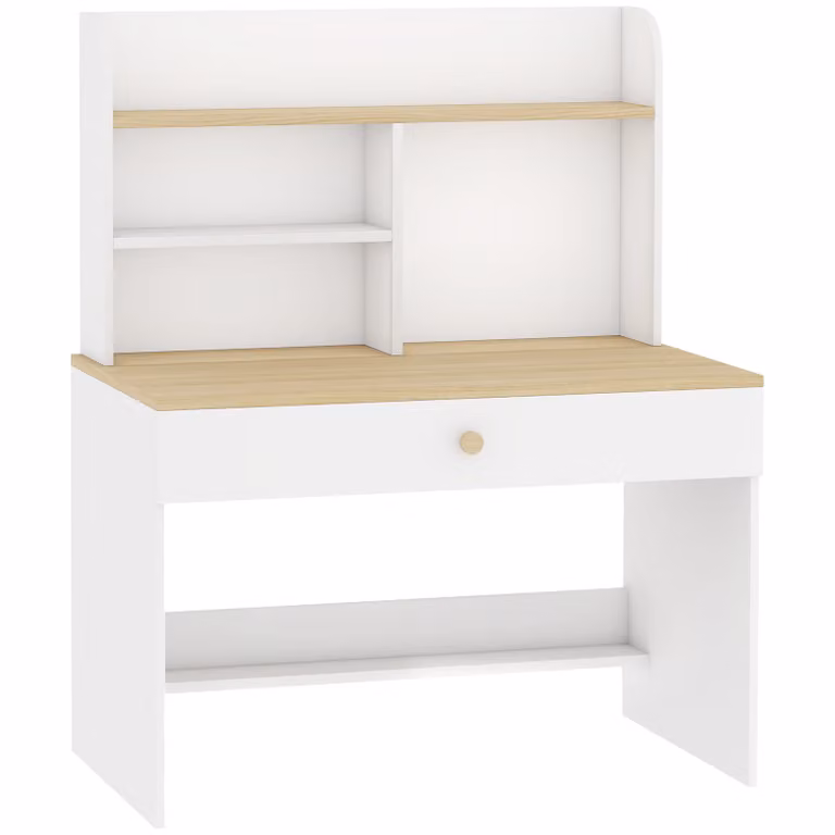 AIYAPLAY Kinderbureau met lade en boekenrek, wit, B: 80 cm, D: 50 cm, H: 100 cm