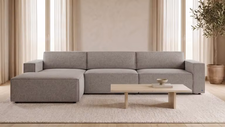 Lounge hoekbank Dwarslaper met opbergruimte en logeerbed in Aurora Taupe - BRUNO®