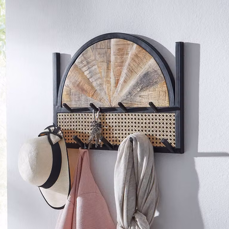home24 Wandkapstok Boyada Bruin met Rattan en Massief Hout B: 53 cm, D: 40 cm, H: 8 cm