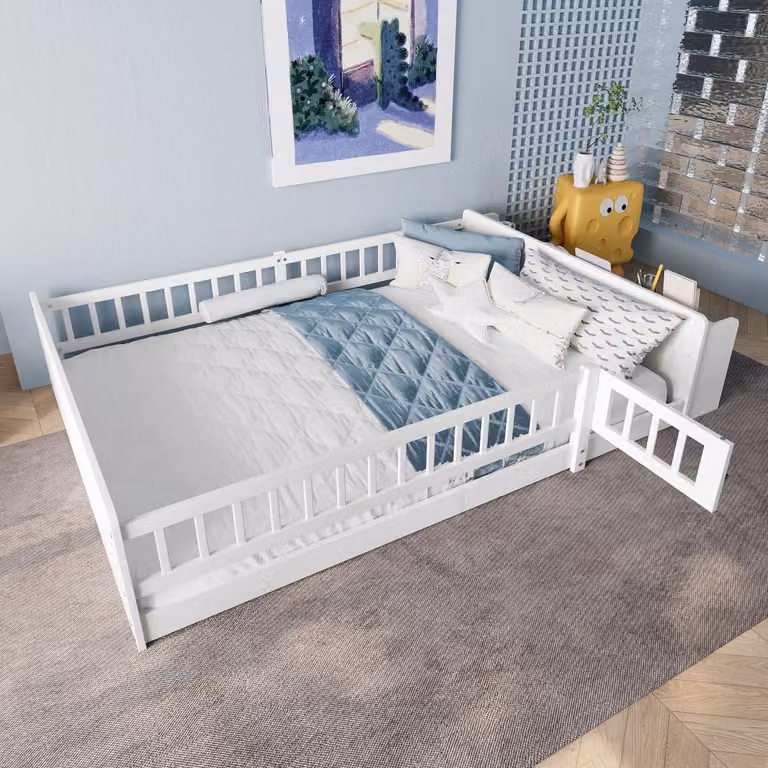 Sweiko Kinderbed met uitvalbeveiliging en opbergruimte - Wit - B/D: 140 x 200 cm