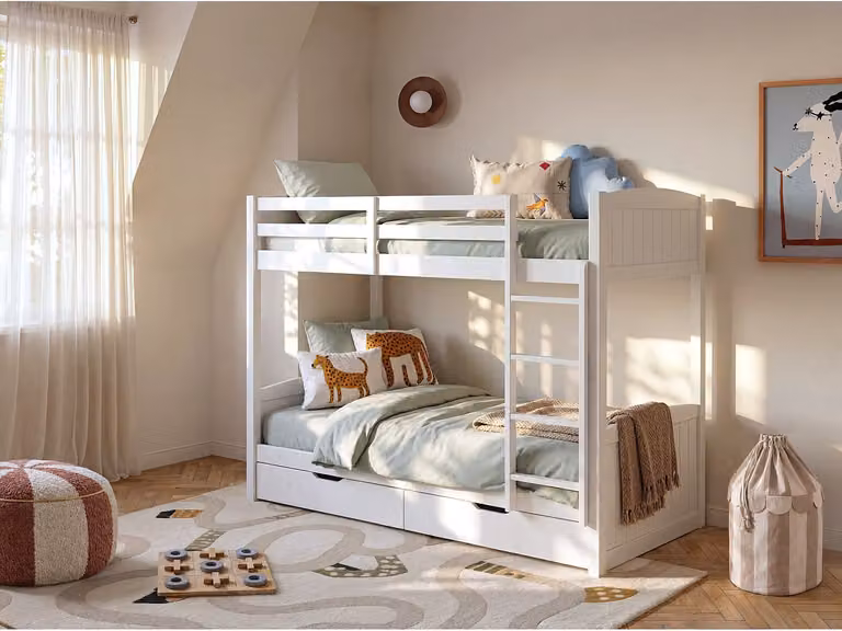 LIMODARA Stapelbed voor kinderen met 2 laden, Wit, B/D/H: 90 x 200 x 162,5 cm