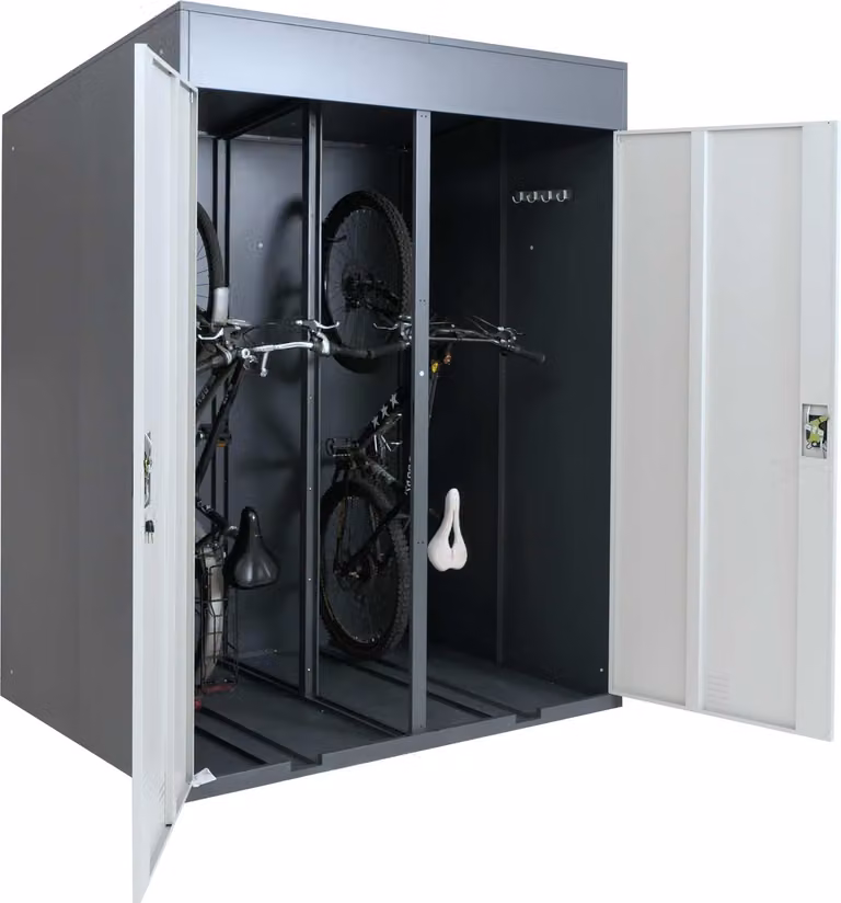 Mendler Universal Box Fietsenstallingsplaats voor 2 fietsen, model HWC-H66b, afsluitbaar, metaal, antraciet/lichtgrijs, B/D/H: 213 x 158 x 125 cm