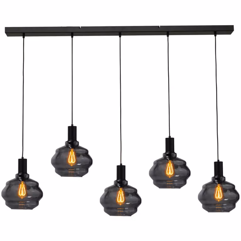 Masterlight Porto XXIII 5-lichts hanglamp - zwart/transparant - B/D/H: 130 x 150 x 24 cm
