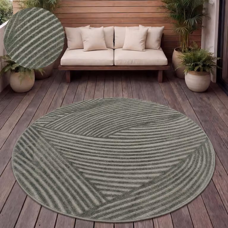 Paco Home Buitentapijt Scandinavische Boho-stijl, Rond, Effen Kleur, Diameter: 120 cm