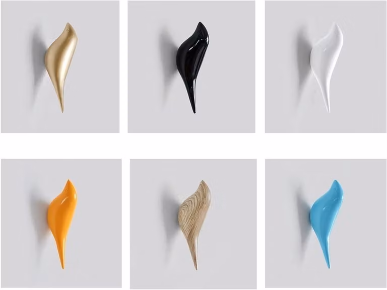 Set van 6 vogelvormige muurhangers met antislip ontwerp voor in de gang, slaapkamer of badkamer