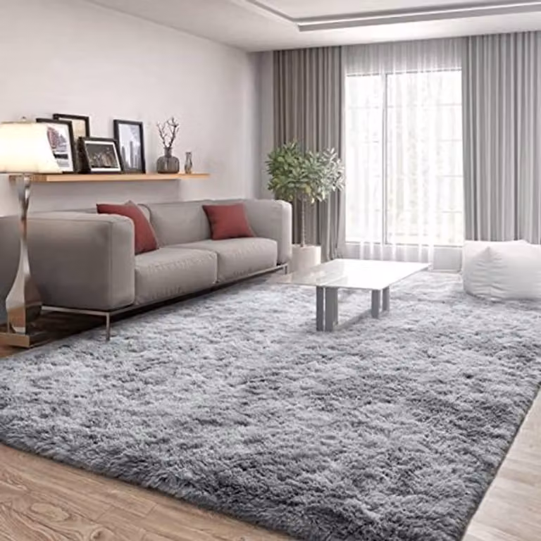 Fluffy Vloerkleed Grijs-Wit - Zacht Polyester Tapijt voor Woonkamer, Slaapkamer en Kinderkamer