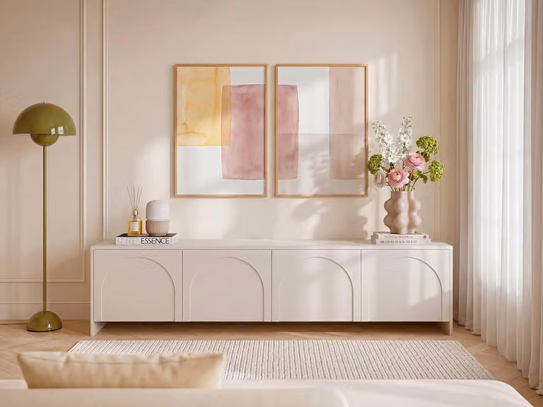 Maison Céphy NALYRA Tv-meubel met 4 deuren - Beige - B: 198 cm x D: 50 cm x H: 40 cm