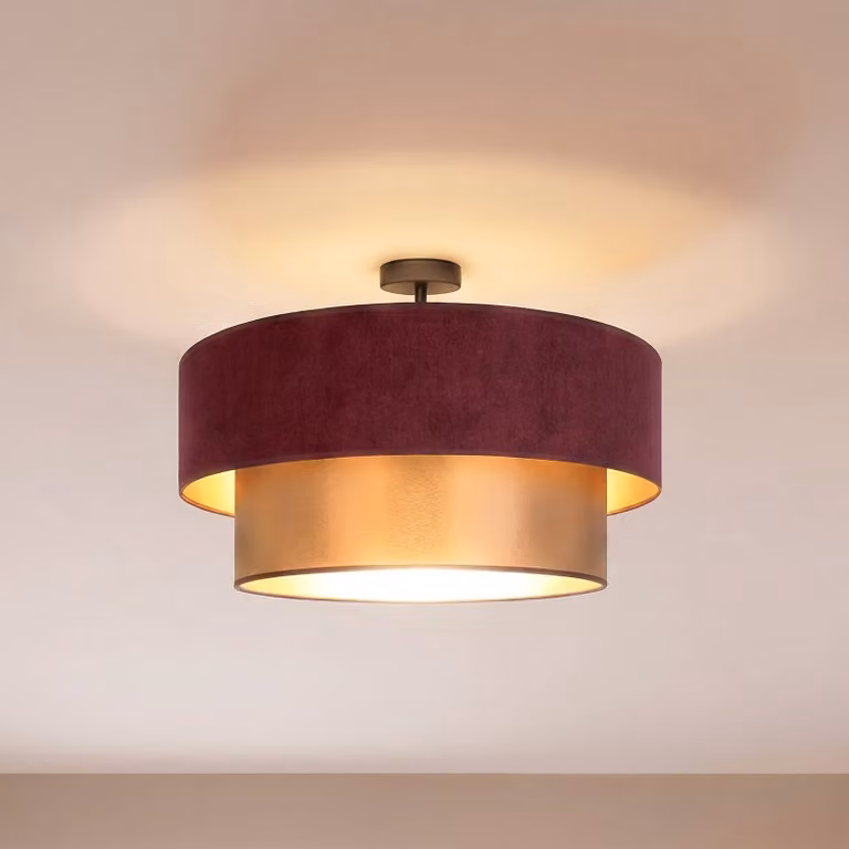 Duolla Dorina plafondlamp, rood/goud, textiel en metaal, Ø 60 cm
