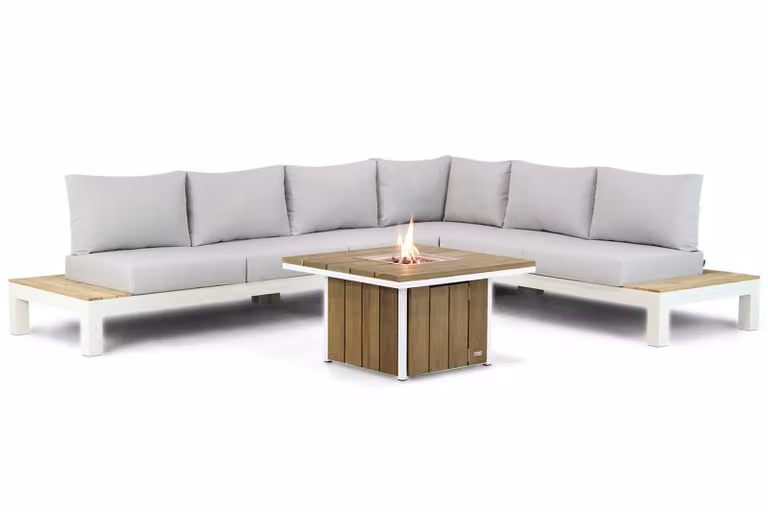 Lifestyle Garden Furniture Ravalla Seaside Moderne Hoek Loungeset met Kussens in Grijs en Wit