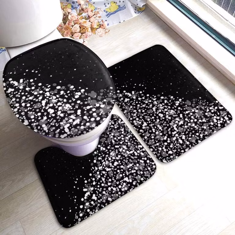 3-delige zwarte badmat set met glitter voor je badkamerdecoratie, 50 x 80 cm