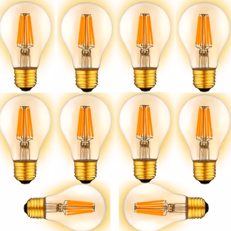 Set van 10 Circle filament LED-lampen, E27, 4W, Warm wit, Transparant glas