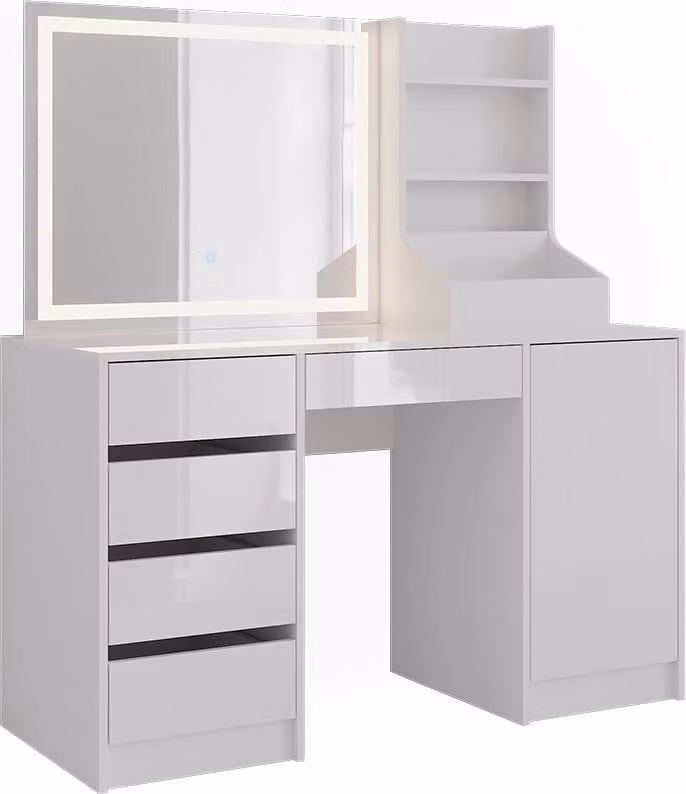 Vicco Kaptafel Sherry Wit/Wit Hoogglans met LED-spiegel, Breedte: 128.2 cm