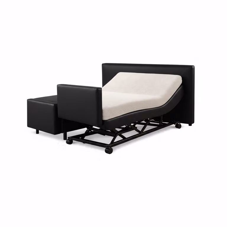 Boxspring ComfortLift Hoog-Laag Bed 2-persoons Elektrisch Verstelbaar incl. voetbord Gitzwart lederlook B/D: 140 x 220 cm