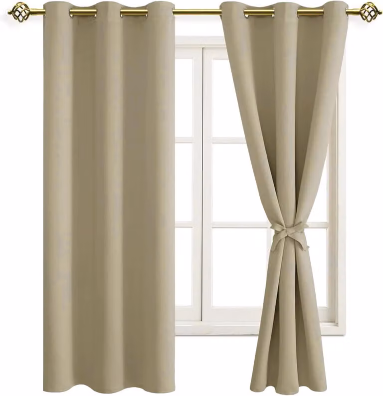 Set van 2 verduisterende gordijnen in taupe, drievoudig geweven stof, B: 137 cm, H: 117 cm
