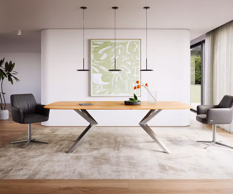 DELIFE Eettafel Edge Boot van massief eikenhout in natuur, Bruin en Zilver, B/D/H: 240 x 120 x 74 cm