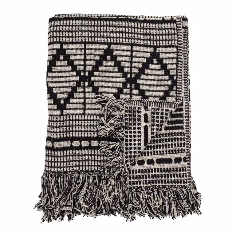 Bloomingville Plaid van gerecycled katoen Zwart B/D: 160 x 130 cm