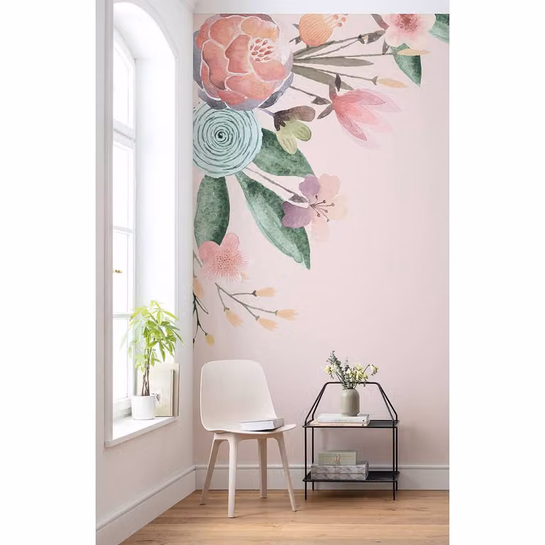 home24 Vlies-fotobehang Fleur Bisou, Floral, Roze/Multicolor, B: 200 cm, H: 250 cm