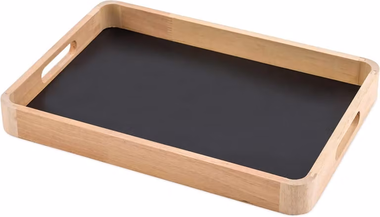 Decoratief houten dienblad met magnetische bodem en bloemstuk basis in natuur zwart, B/D: 34 x 23 cm