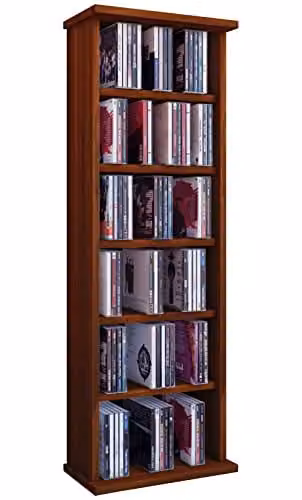 VCM Vostan CD en DVD standaard, Bruin notenhoutlook, B: 31 cm, H: 92 cm, D: 18 cm