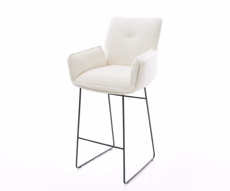 DELIFE Barstoel Nela-Flex met Bouclé bekleding, Beige, Zwart metalen sledeonderstel