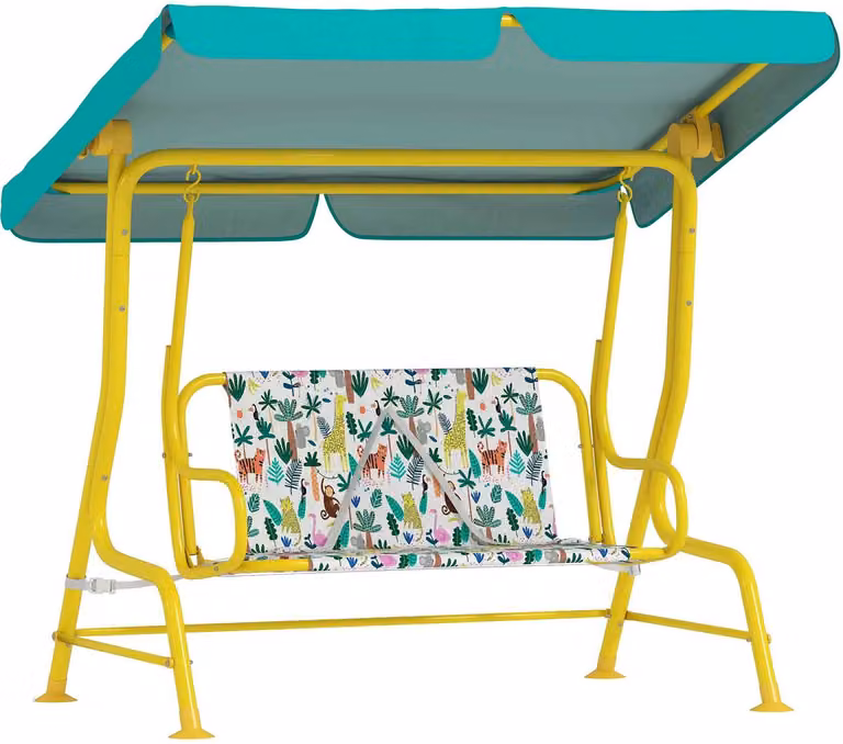 Hollywood schommel voor 2 kinderen met verstelbare zonnekap en veiligheidsgordel, groen, B/D/H: 112 x 75 x 120 cm