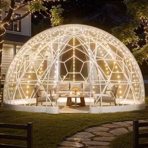 VEVOR Garden Dome Iglo, transparante en witte geodetische koepelkas met raam, PVC bubbeltent voor 10-14 personen, B/D/H: 4,5 x 2,9 x 2,4 m