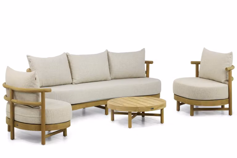 Santika Furniture 4-delige loungeset van behandeld teak met beige kussens
