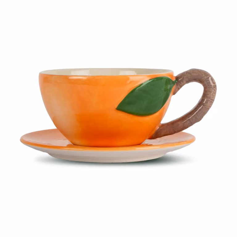 Byon Peach koffiekop met schotel Oranje