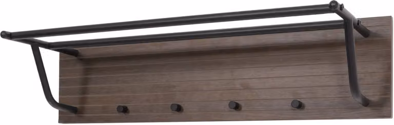 Wandkapstok MCW-N78 Scandinavische stijl met 2 kledingstangen en 4 haken, donkerbruin, B/D/H: 80 x 27 x 20 cm