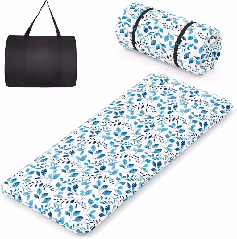 Costway Japanse futonmatras met wasbare hoes en draagtas, blauwblad, 90 x 200 cm