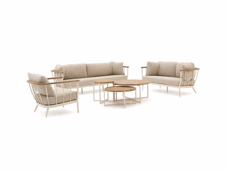 Apple Bee Loungeset voor 6 personen met grijs en beige kussens en aluminium frame