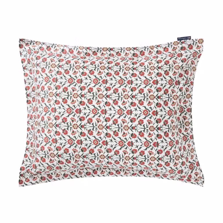 Lexington Kussensloop met bloemenprint katoensatijn 50 x 70 cm Wit-rood-groen-beige
