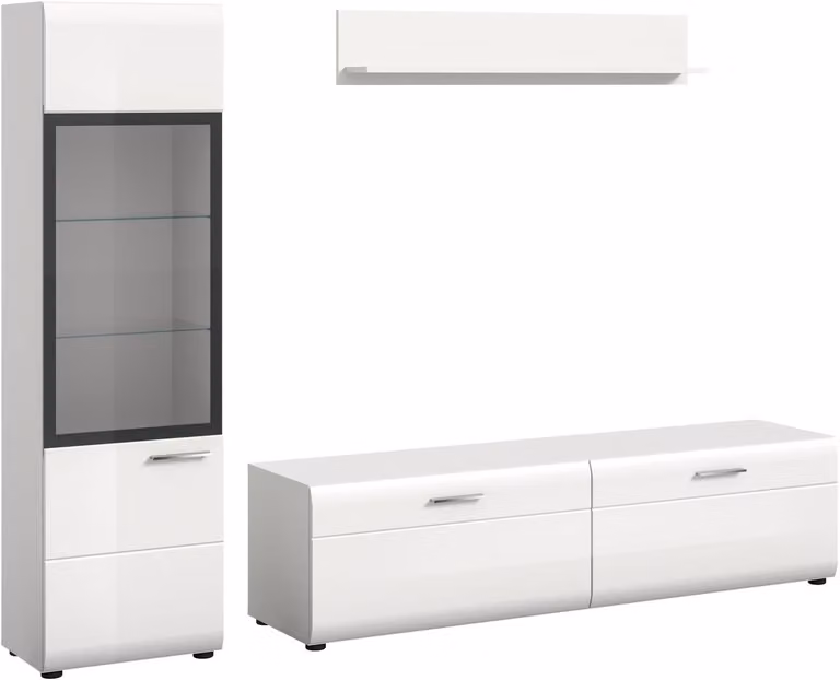 Furnilux Moderne 3-delige woonkast met glazen deuren - H 220 x B 160 x D 41 cm
