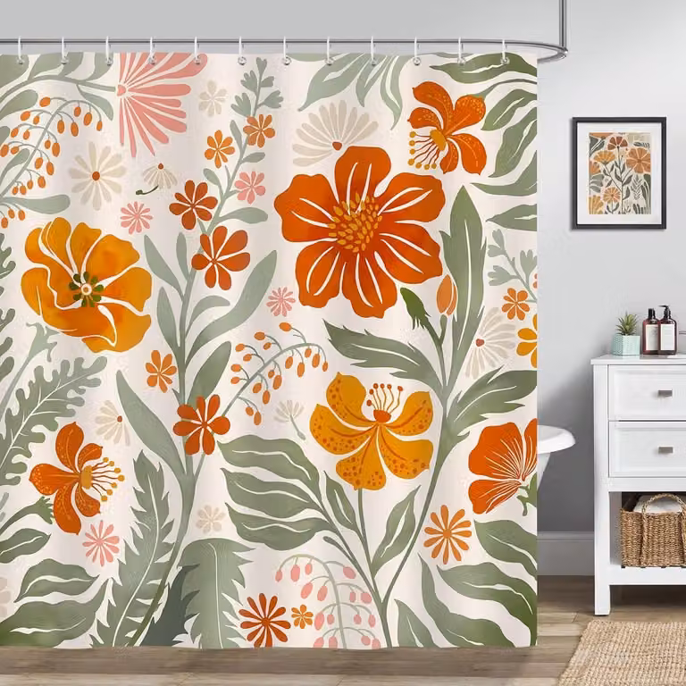 Douchgordijn ShopVlot met Boho bloemen en bladeren, waterdicht en schimmelbestendig, 180 x 180 cm