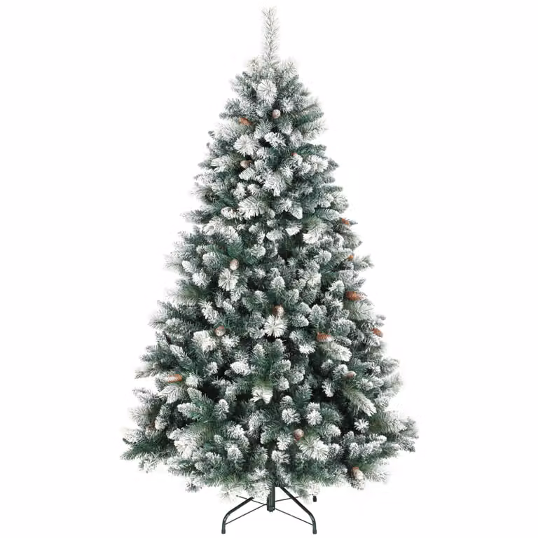 HOMCOM Kunstkerstboom met sneeuw, 180 cm, 1000 uiteinden en 34 dennenappels