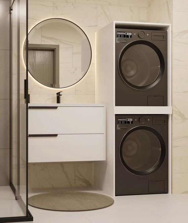 Veneti Kast voor wasmachine en droger POLA TWIN wit, Hoogte: 180 cm