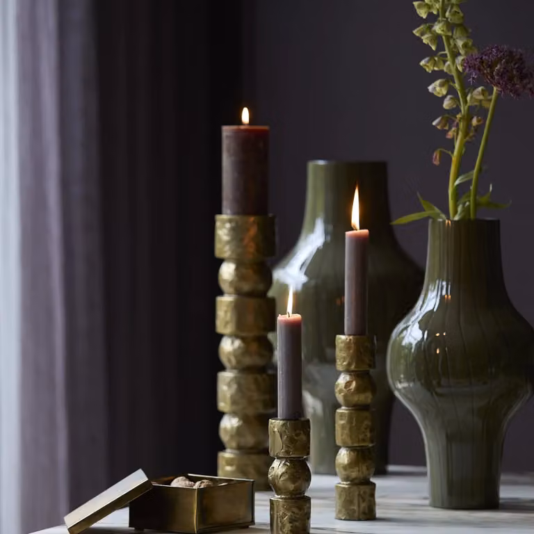 Light en Living SINDO Vaas - Donker olijf groen en zwart - Keramiek - B: 27 cm, H: 49 cm