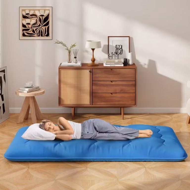 SureDeal Futon Matras Vloer met Wasbare Hoes, Opvouwbare Slaapmat, Beige met Bruine Beer, B/D/H: 203 x 99 x 10 cm