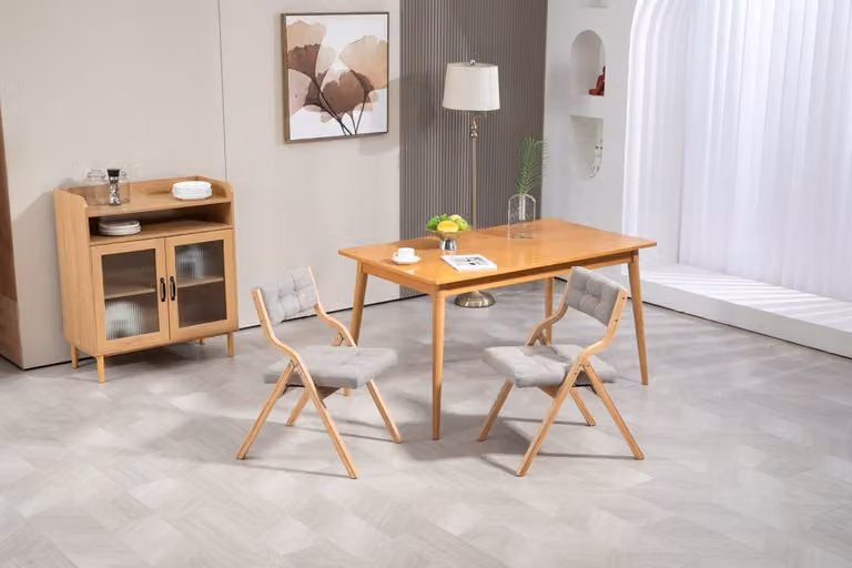 OKWISH Vouwstoel Set van 2 - Extra Brede Houten Vouwstoelen met Gewatteerde Zitting en Rugleuning - Grijs