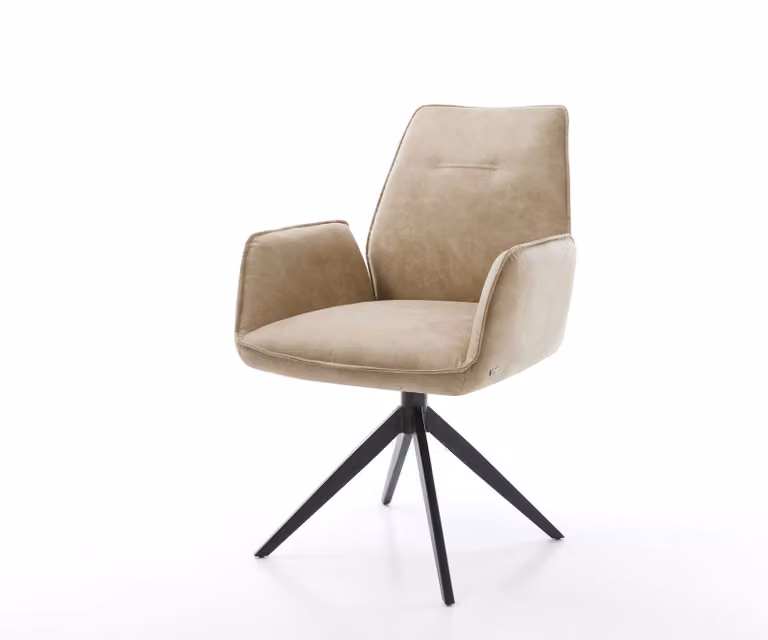 DELIFE Draaistoel Zoa-Flex met armleuningen, beige microvelours, zwart kruisframe, 360 graden draaibaar