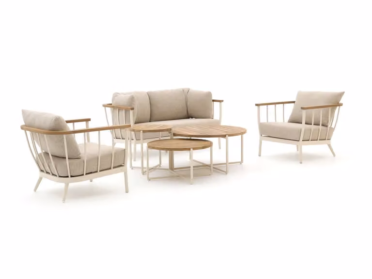 Apple Bee Loungeset voor 4 personen met grijs en beige kussens en aluminium frame
