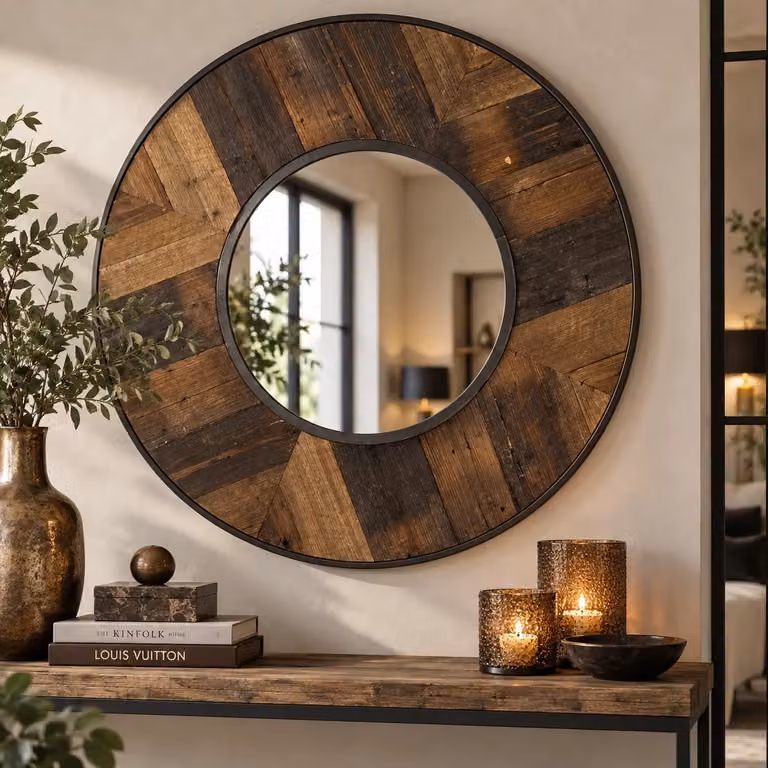 Countryfield Spiegel Kristof - Rond - Hout en Metaal - Bruin - Diameter: 100 cm