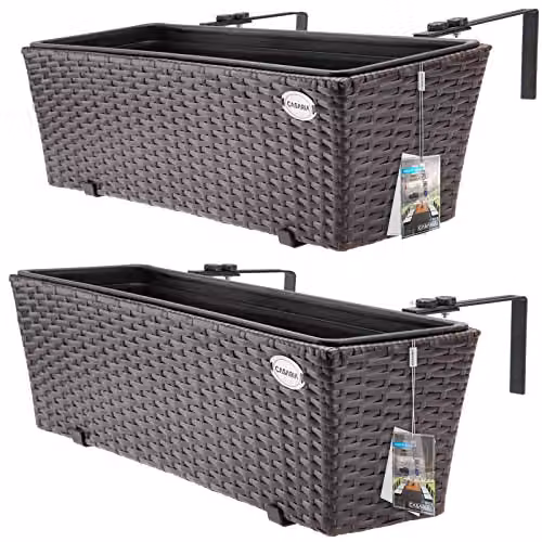 Casaria Polyrattan Bloembak Set van 2 inclusief Ophangbeugels - Bruin
